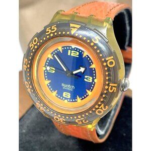 Swatch Men's Watch SDK106 Scuba Diver 90's Vintage Swiss Quartz Blue Orange